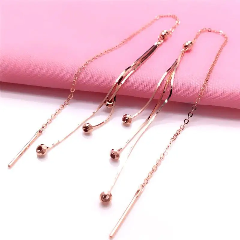 Creative 585 Purple Gold Earrings for Women 14K Rose Gold Plated Soft Chain Long Ear line Dinner Party Wedding Fashion Jewelry