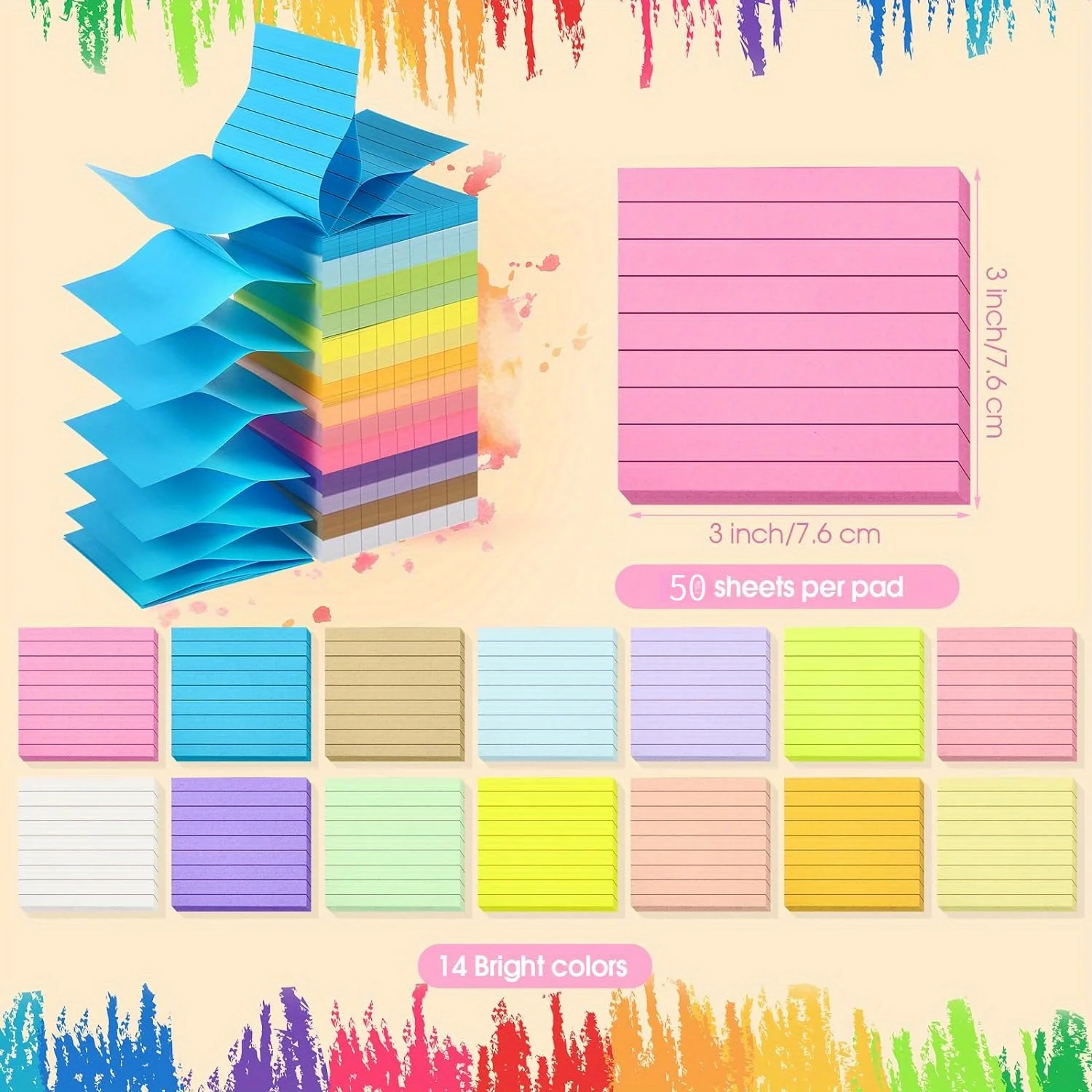 14 Pcs Colorful Pop Up Type Self-Adhesive Memos With Wires Square 700 Sheets Of Paper For Easy Access For Offices Schools Homes