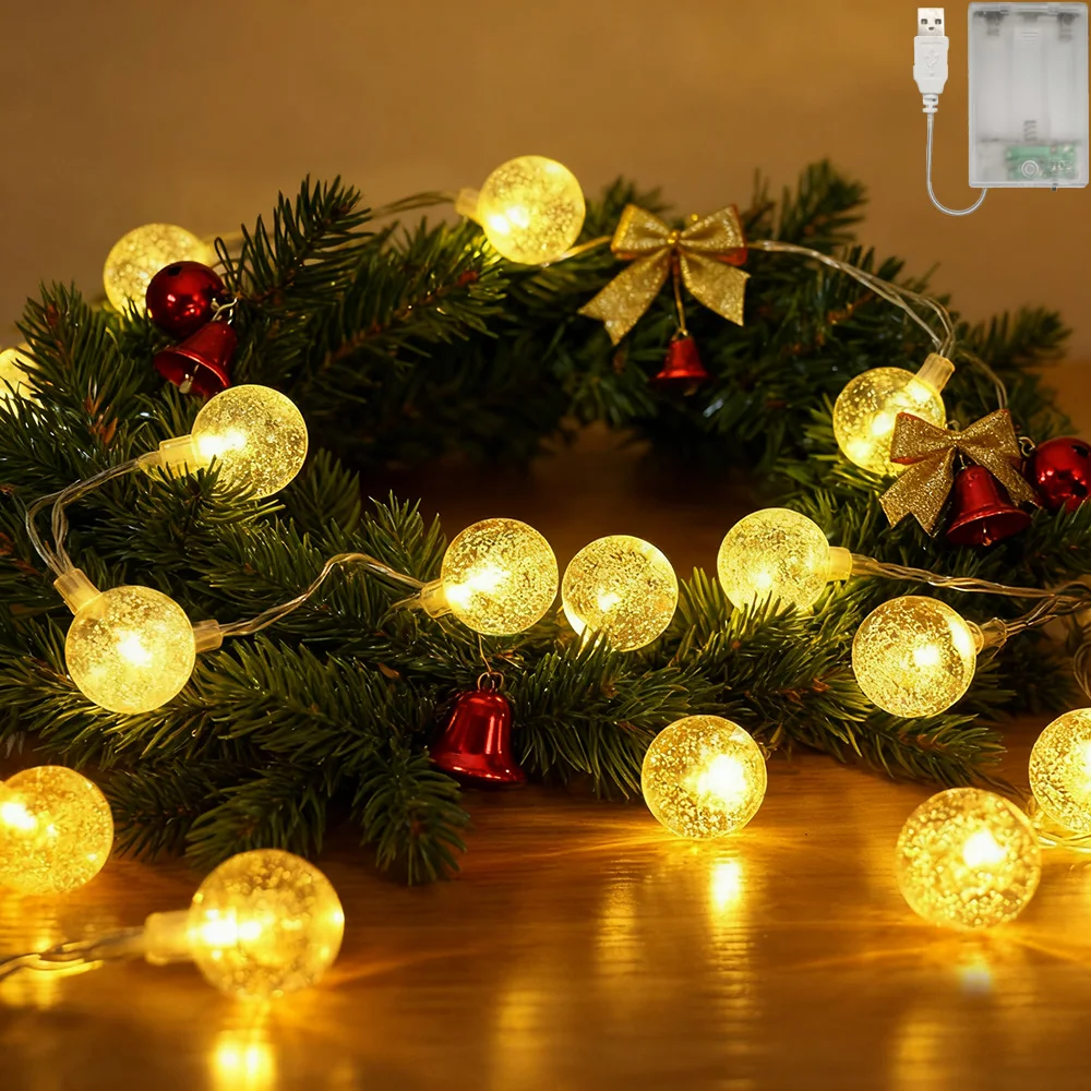 Хрустальные шарики, 40 светодиодных гирлянд в форме шара с питанием от USB/батарейки, пузырьковые хрустальные шары, гирлянды для вечеринки, рождественского декора