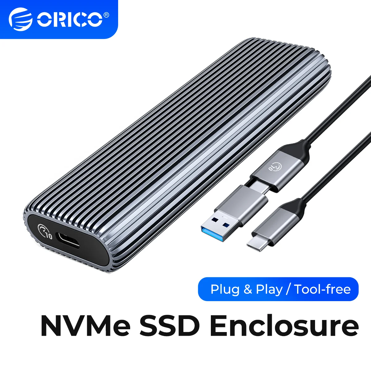 

ORICO 10Gbps PCIe Type CTool Free Aluminum M2 NVMe SSD Enclosure M.2 SSD Case NVMe M Key Solid State Drive Case Support UASP