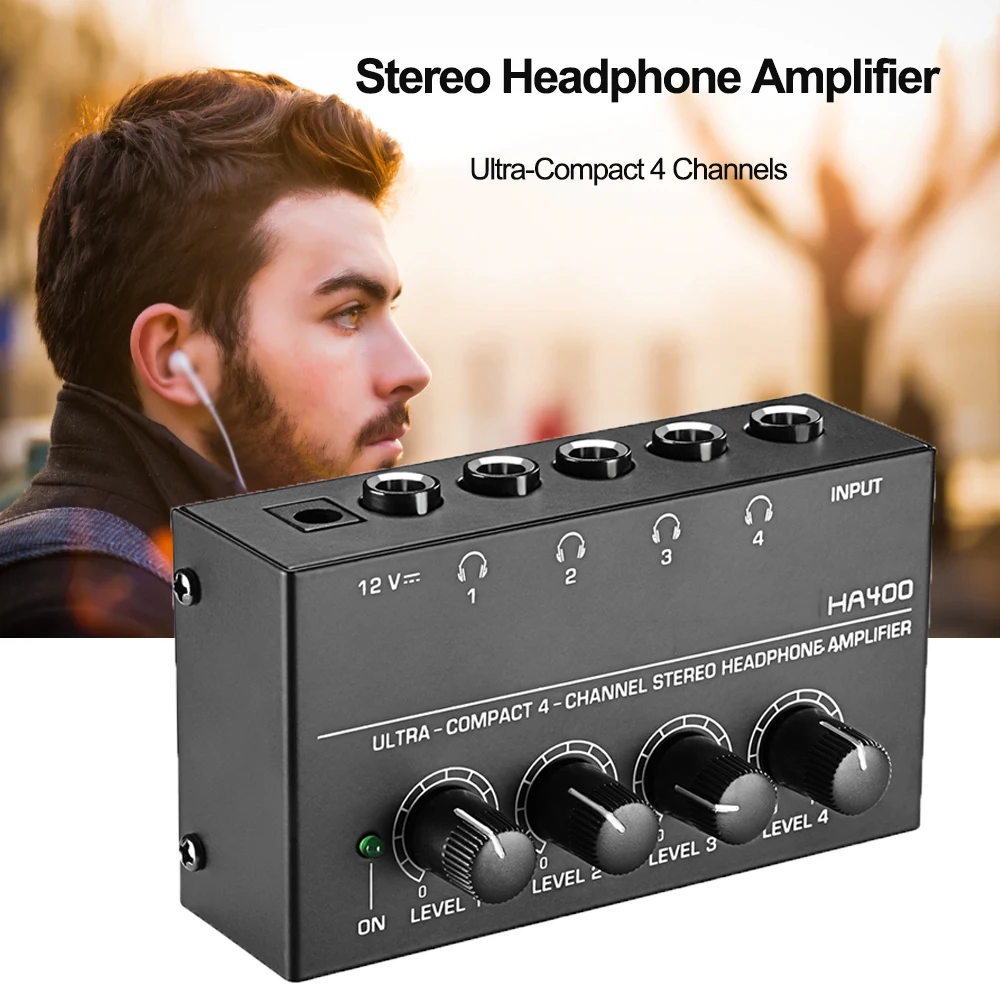 HA400 Ultra-Compact 4 Channels Headphone Amplifier EU/US Plug 10MHz for Stereo Music Amp Mixer Recording