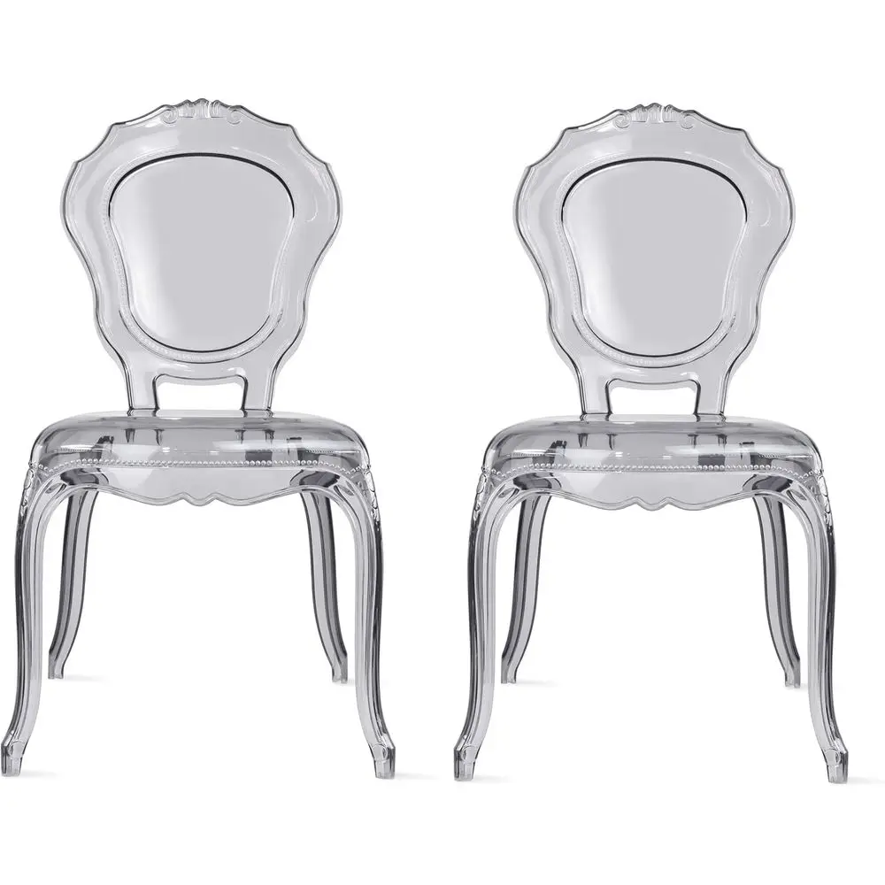 Stackable Dining Chair | Transparent Vanity Armchair | Louis e Style Kitchen Patio Chair Parent (2, Smoke, Arml)
