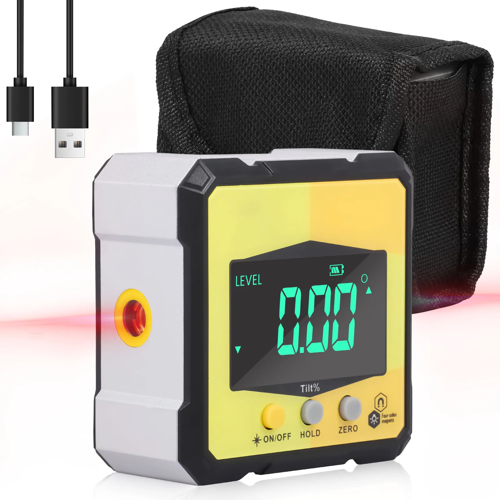 デジタル角度計磁気分度器傾斜計レベル角度ファインダー角度キューブレベルボックスマグネスベースバックライト付きIP54