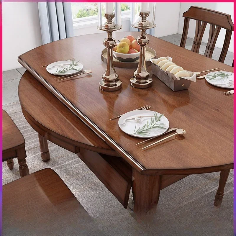 

Dining table solid wood retractable folding household variable round small apartment round table