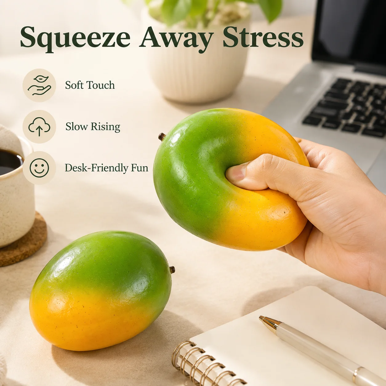 Slow Rising Mango Squishy, Thermochromic Color Changing Stress Ball for Anxiety Relief, Sensory Fidget Toy