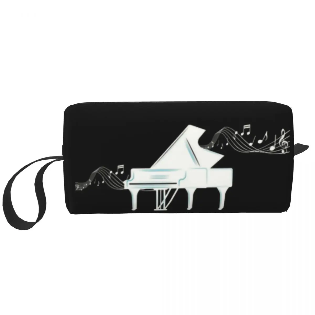 Piano With Music Notes Cosmetic Bag Women Kawaii Big Capacity Musician Pianist Gift Makeup Case Beauty Storage Toiletry Bags