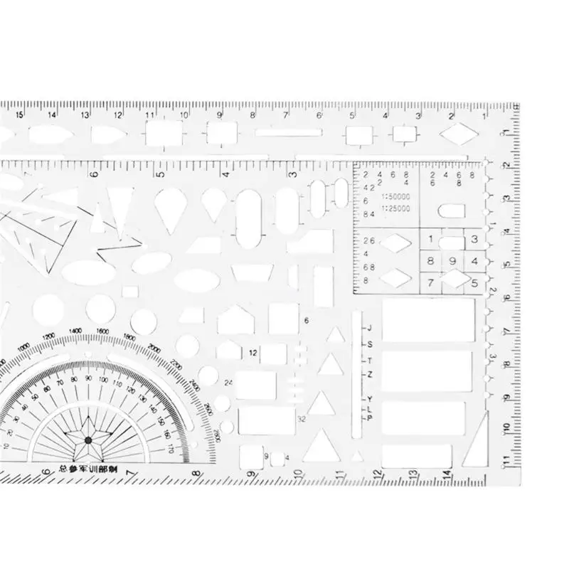 Stencil da disegno in plastica, righello geometrico che misura i righelli da con piccoli goniometri militari per misurare