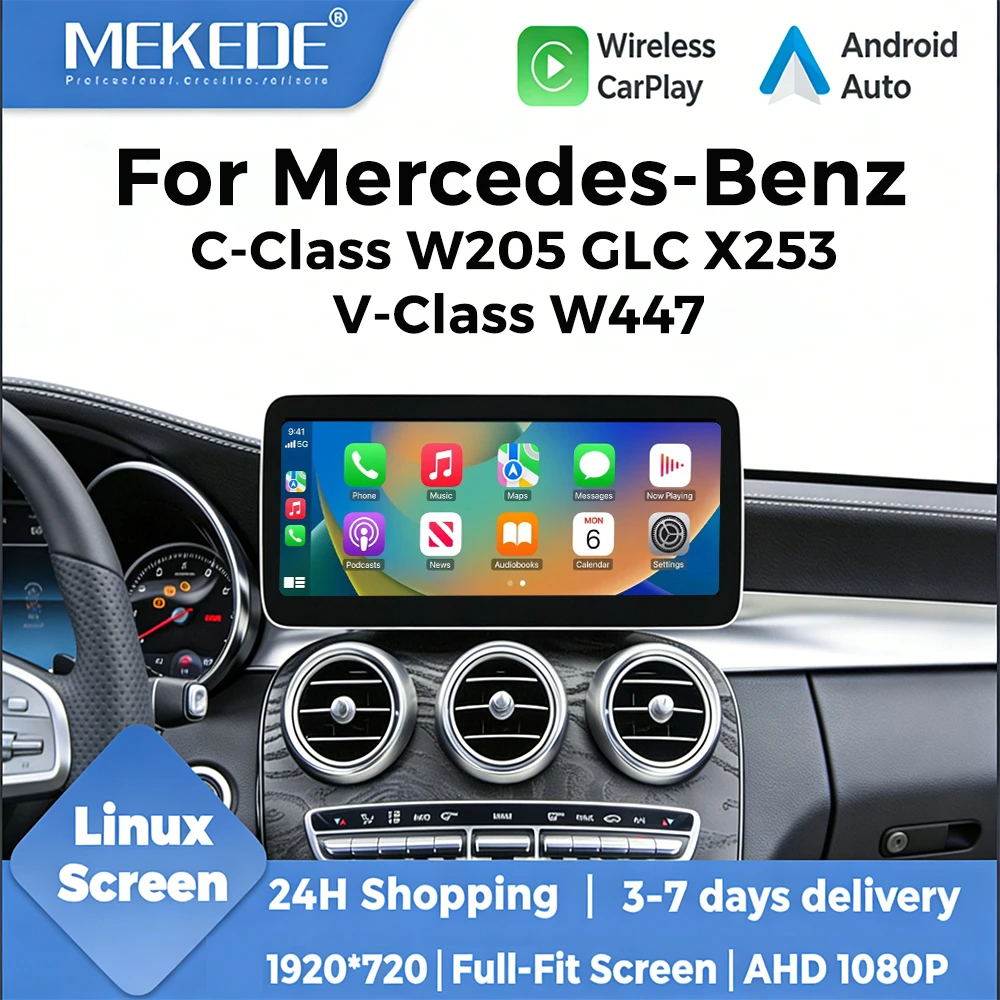 MEKEDE Autoradio für Mercedes-Benz C-Klasse W205 GLC X253 V-Klasse W447 Linux-System Kabelloses CarPlay Android Auto Multimedia-Player Stereo BT WIFI Head Unit Mirror Link GPS-Navigation Unterstützung