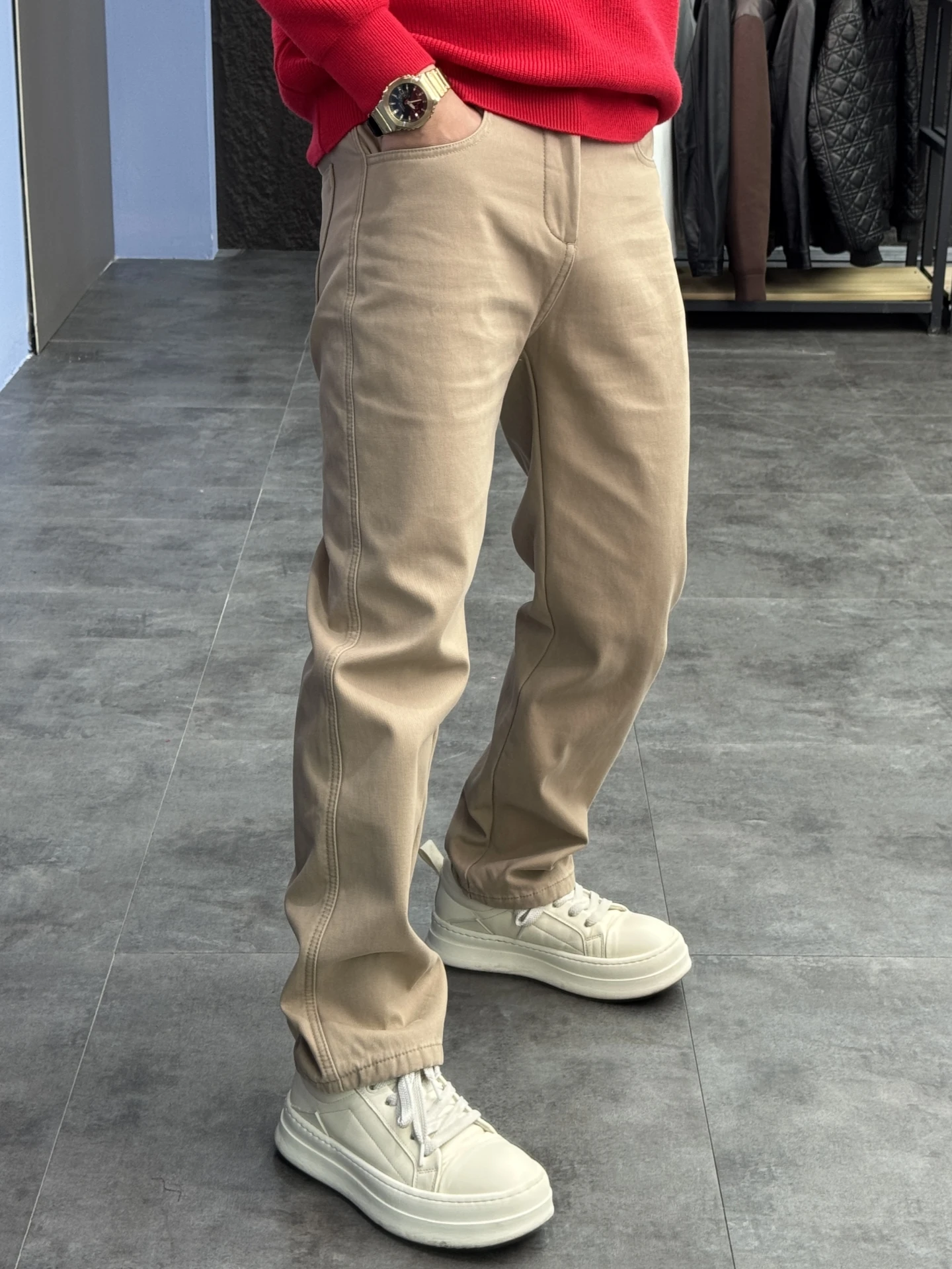 

Svip Men's Comfortable Cotton 00 Straight Leg Thiened Warm Casual Pants Autumn Winter Pure Color Zipper mid Waist