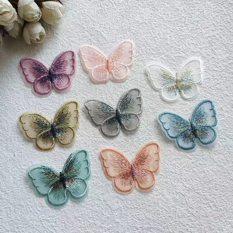 20Pcs 5.5cm Sew‑on No‑Glue Butterfly Embroidery Patches DIY Hair Clip Brooch Garment Jewelry Making Accessories