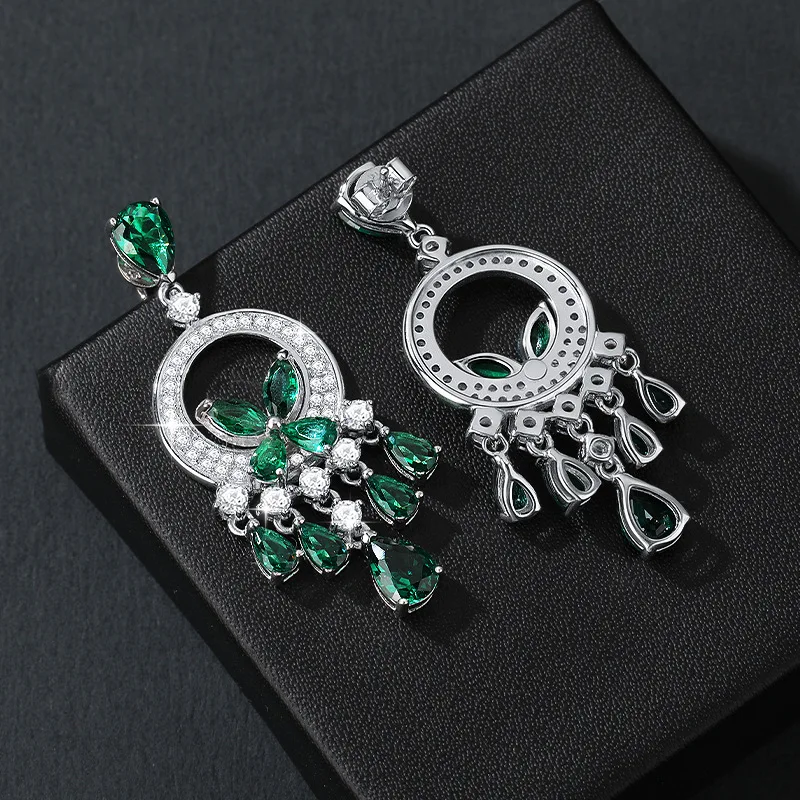 New Water Drop Green Butterfly Sparkling Diamond Moissanite Tassel Earrings Studs Elegant Versatile Luxurious Evening Party Cust