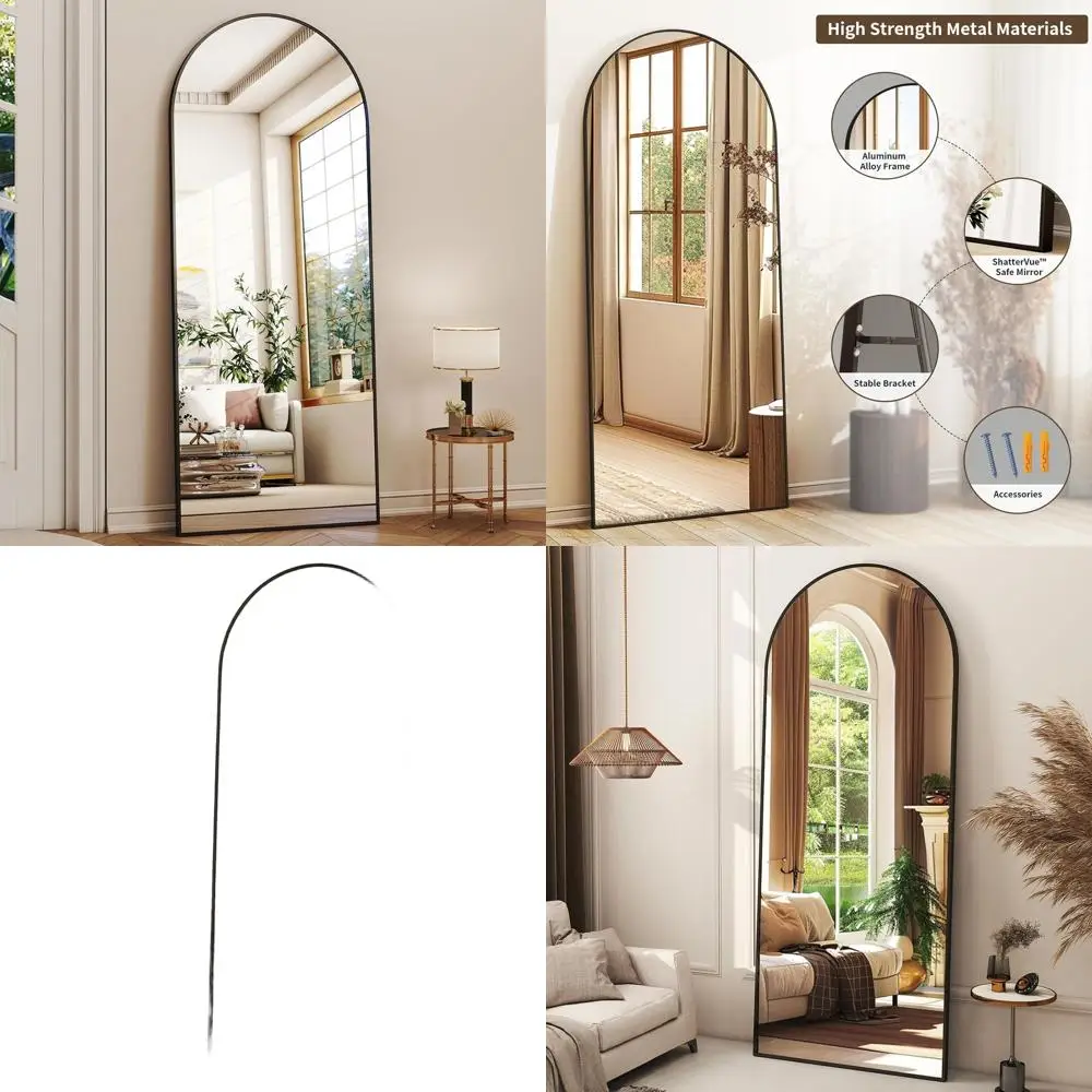 

Arched Full Length Black Floor Mirror with Aluminum Frame - Free-Standing or Wall-Mounted