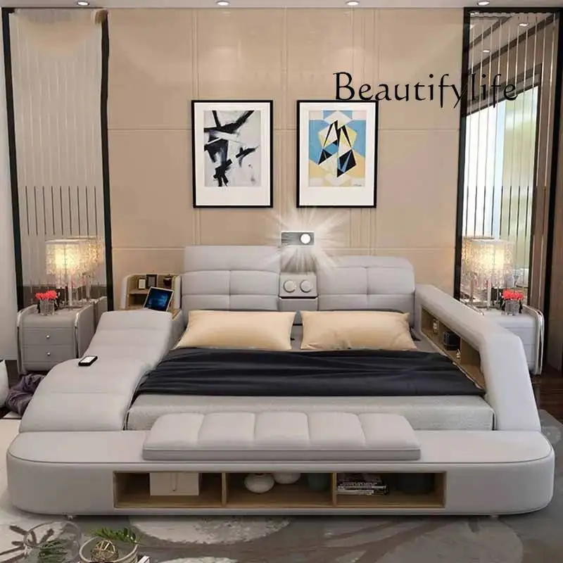 Y Storage Simple Double Bed Modern King Size Loft Smart Double Bed Queen Floor Massage Luzko Wielofunkcyjne Furniture For Bedroo
