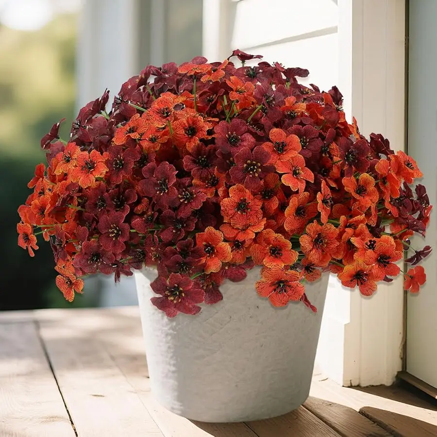 

Artificial Mum Flowers for Outdoors, 32 Bundles UV Resistant Fall Faux Plastic Mum Flowers for Halloween Front Door Porch Patio