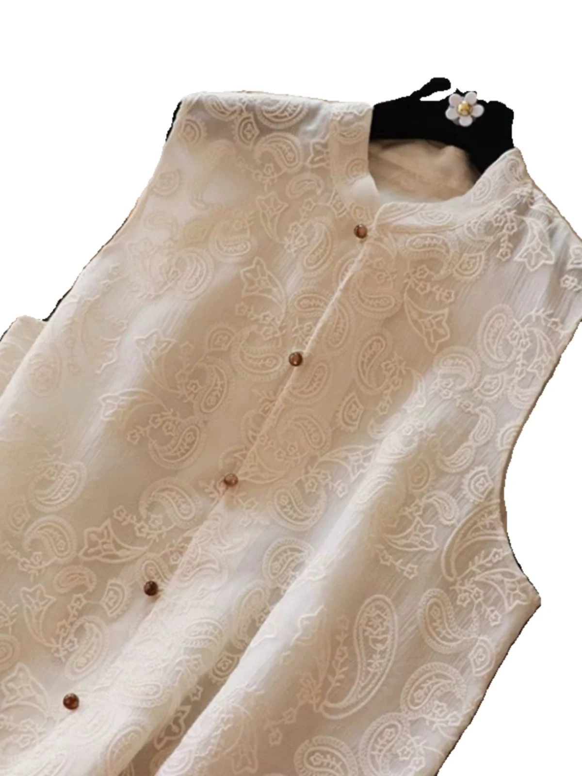 Chaleco bordado Ele para mujer, Top fino de verano con botones chinos, costura de calidad, ropa de viaje de Color puro