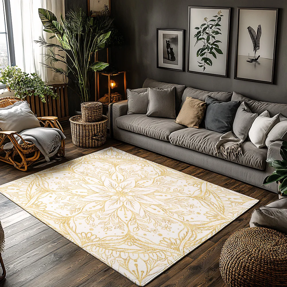 

Boho Area Rug Non Slip Washable Indoor Outdoor Carpet Modern Abstract Patterned Floor Mat Living Room Bedroom Decor Home Accent
