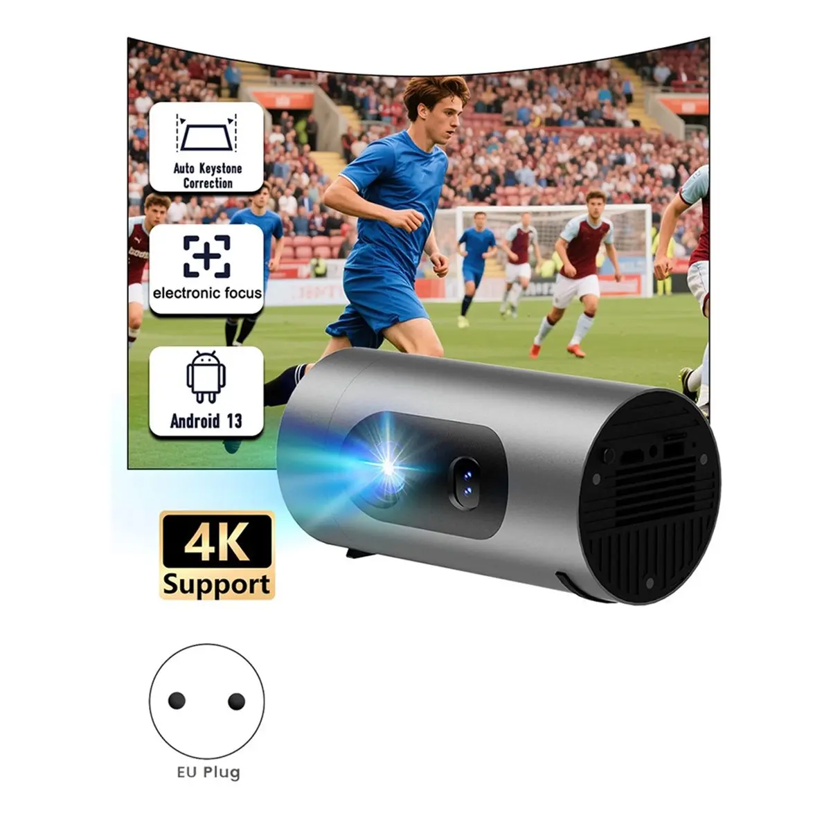 A72Z Q8 Mini Android 13 WIFI 6 4K Aluminum Portable Cinema Home Outdoor Projector Supports Power Bank Charging EU Plug