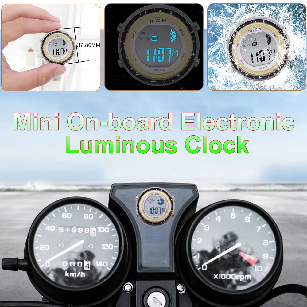 Universal Cold Light Motorcycle Clock Waterproof Watch Stick-On Motorbike Mount Digital Clock Moto Accessories Moto Styling