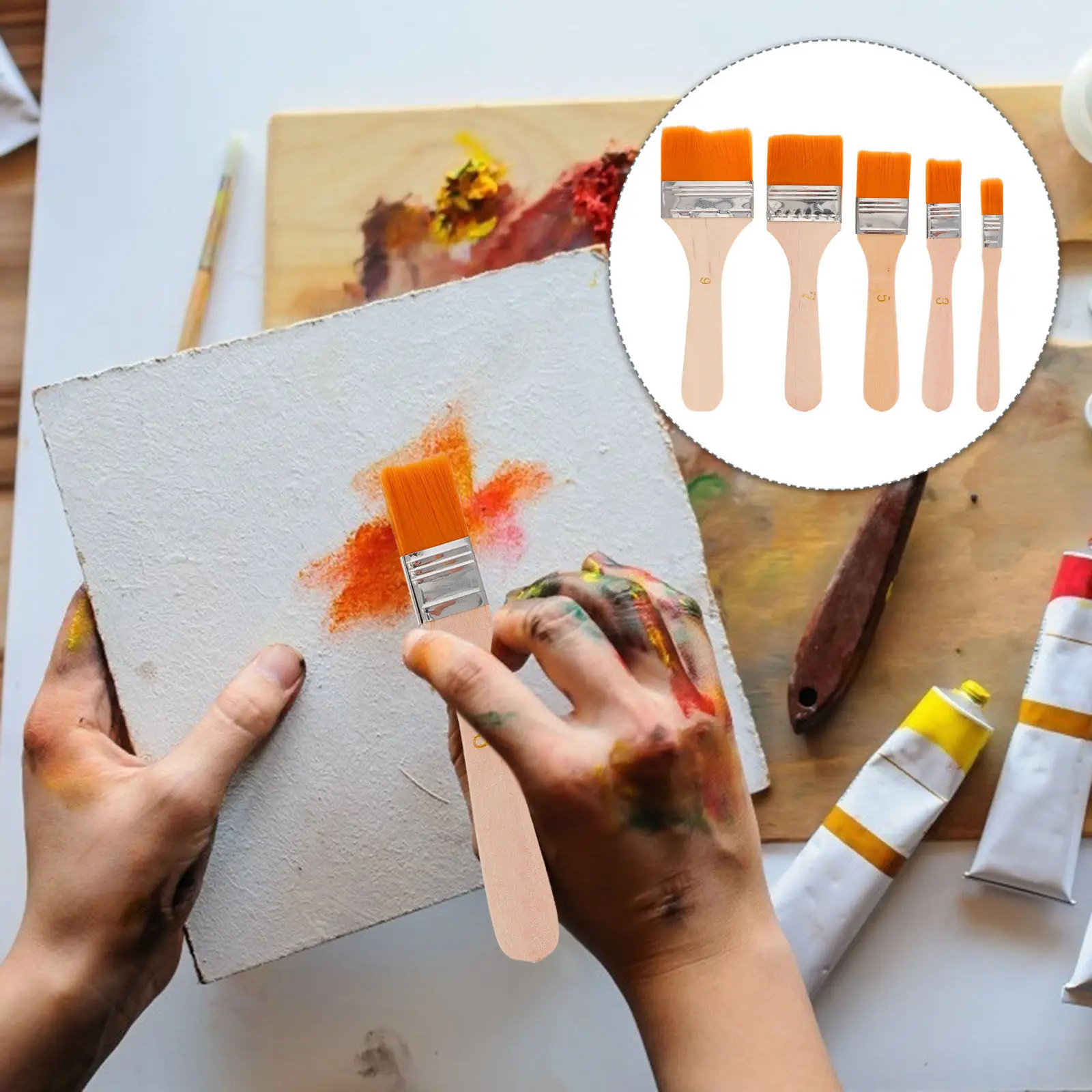 50Pcs Professional Oil Painting Brush Set Flat Shape Nylon Hair Wooden Handle for Adults Artists Acrylic Watercolor Craft