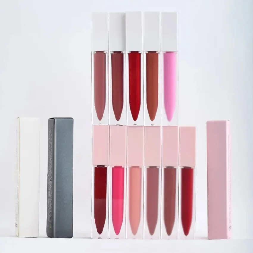 7ml Clear Frosted Square Tube Lip Gloss Matte Moisturizing Liquid Lipstick Lasting Non-sticky Makeup Private Label Custom Bulk