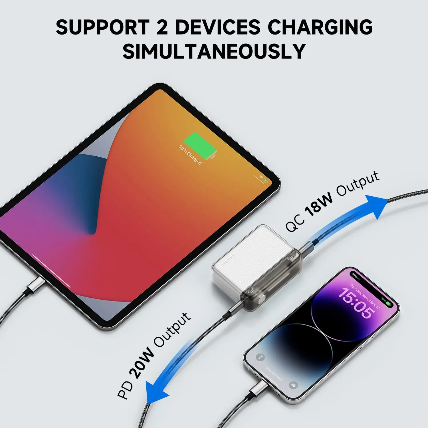 SHARGE 보조배터리 초소형 미니 USB-C 고속 충전 보조배터리, 듀얼 인터페이스 출력 충전, 아이폰 15, 삼성, 10000mAh, 20W