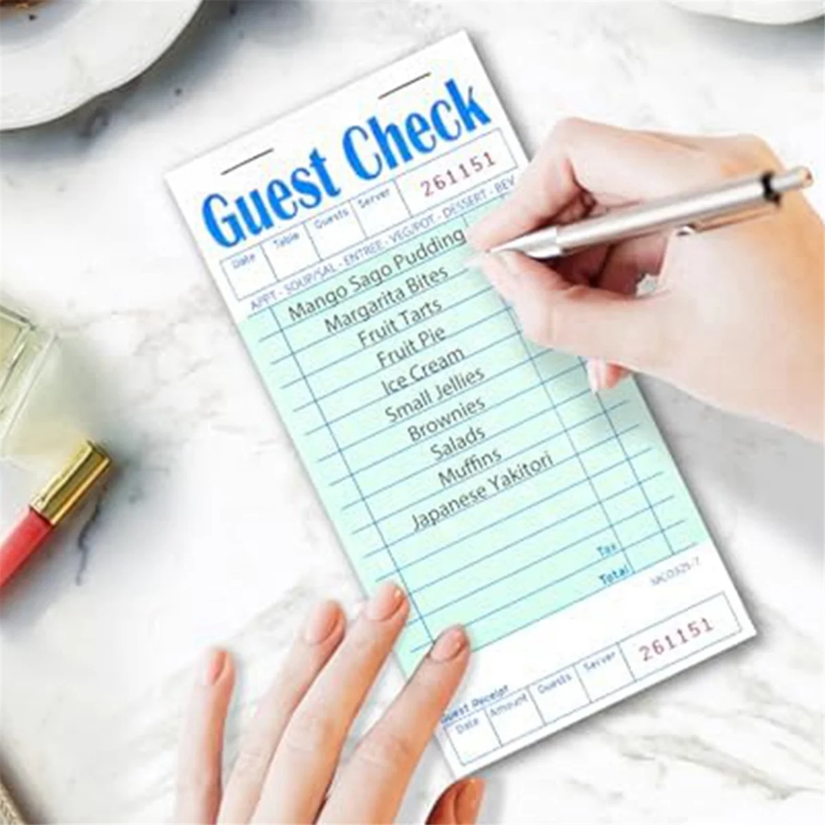 ABDR-5 Pack Guest Check Books, Server Note Pads for Restaurant, Green Waiter Checkbook, Restaurant Order Pad 50 Sheets/Pack