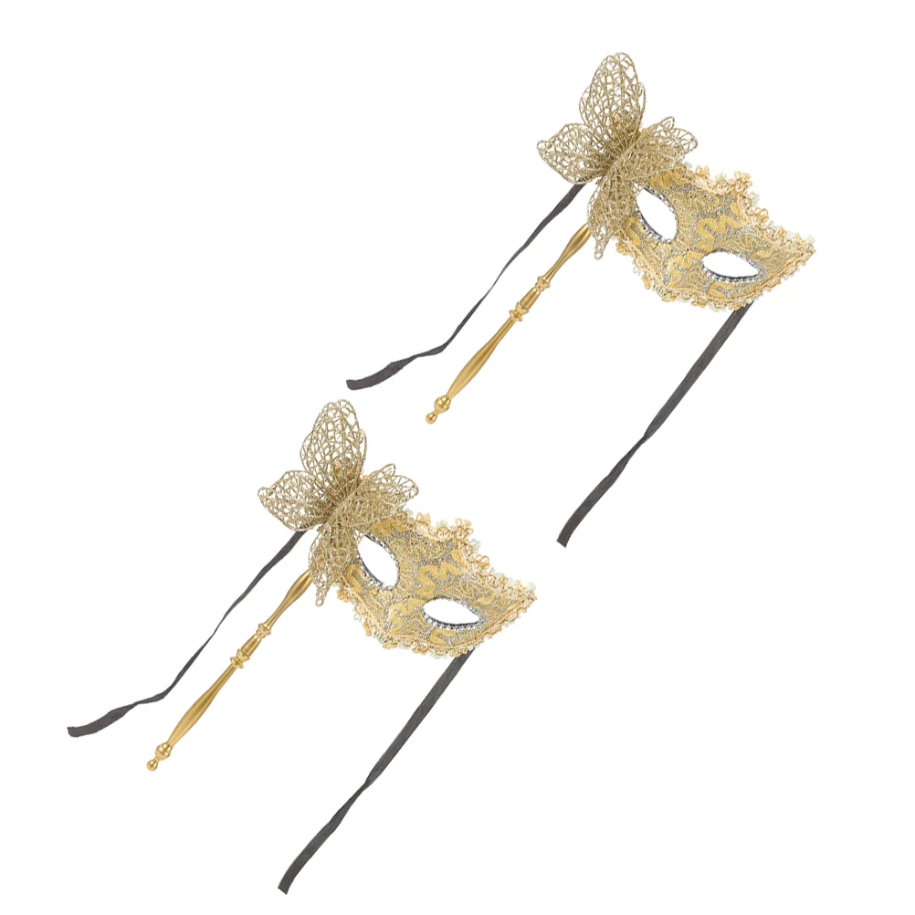 

2 Pcs Mask Costume for Women Prom with Stick Carnival Accessories Plastic Masks