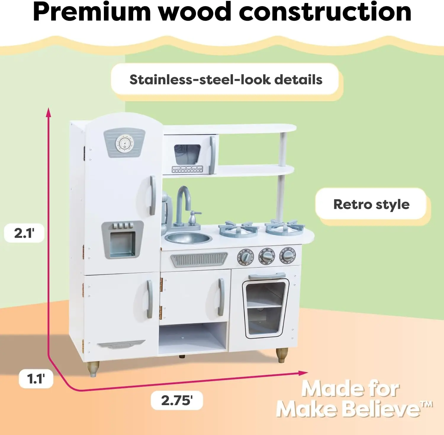 Cozinha de madeira vintage, Pretend Ice Maker, Jogar telefone, Multi cor