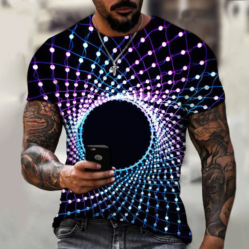 3D Psychedelic Graphic Print TShirt Men Short Sleeve Tees Tops Summer Funny Visual Feast Abstract Creativity Art Print T-Shirt