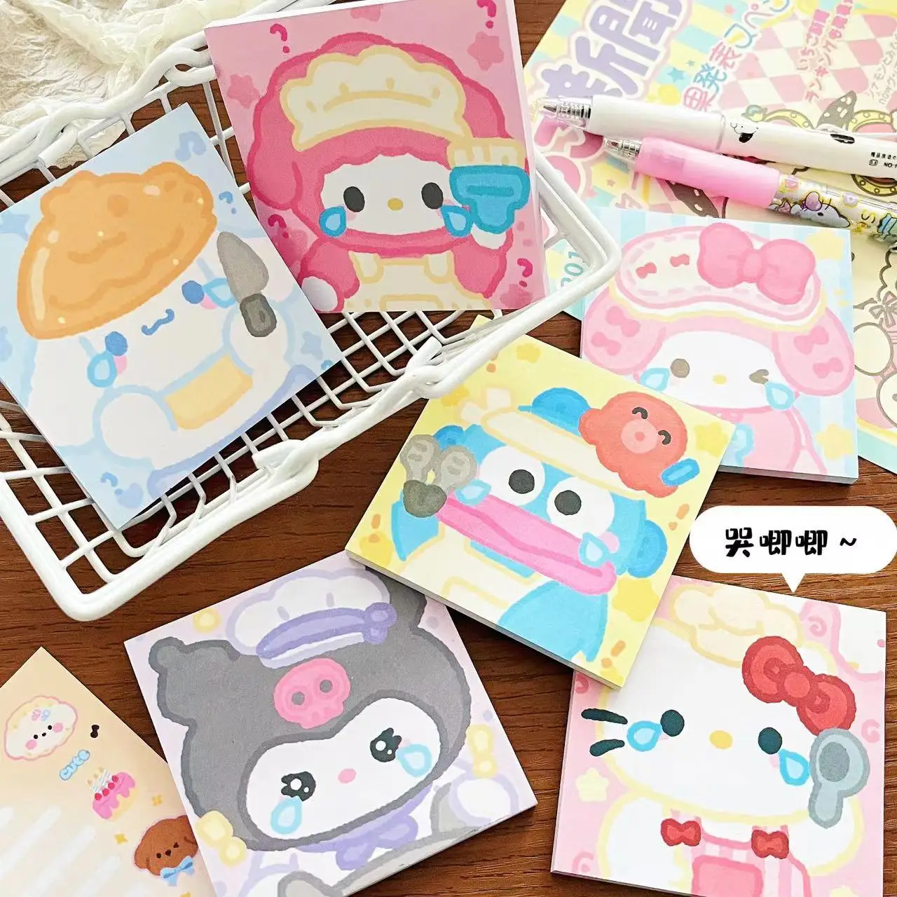 

6pcs Kawaii Sanrio Crying Chef Memo Pads My Melody Kuromi Hello Kitty Notepads Back To School Stationery Girl's Gift