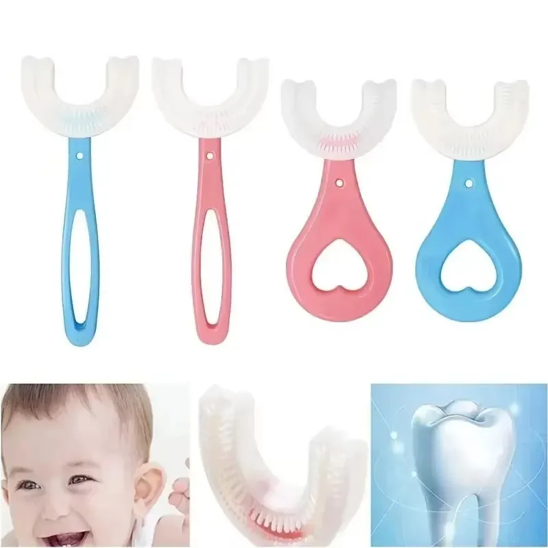 Kids U Shaped Toothbrush Food Grade Silicone Bristles Full Teeth Coverage For 2 To 12 Years Old Children Oral Care