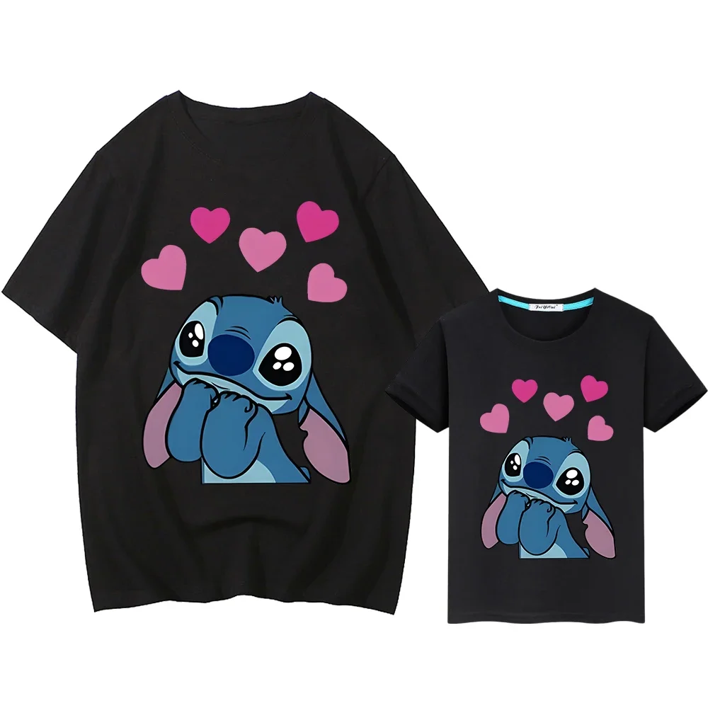 Stitch Disney Print 100%Cotton t shirt for kids boy girl mom and daughter matching clothes Kawaii Men women Short anime Tops y2k