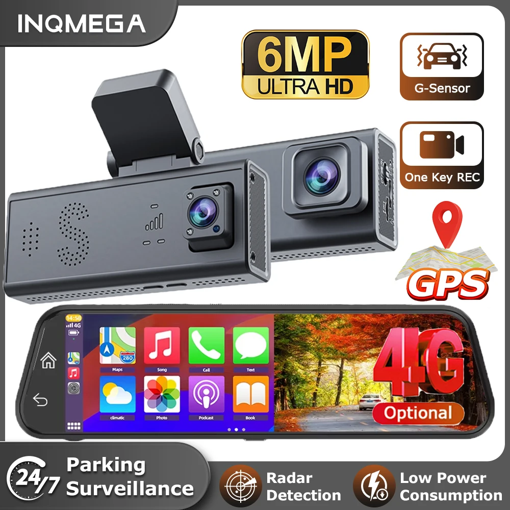 INQMEGA 6MP FHD 4G SIM Dash Camera With Live Stream Dual Cameras GPS Tracking Car Cam Night Vision 24H Parking Monitor APP