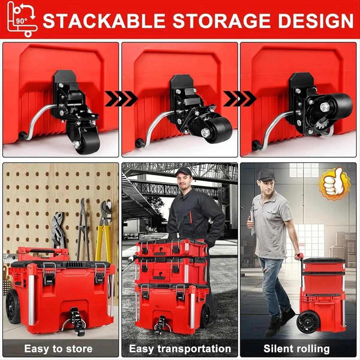 ~！【Best Seller】Front Wheels for Rolling Tool Box,Thickened Steel Construction Front Wheels Foldable Caster Wheel Kit