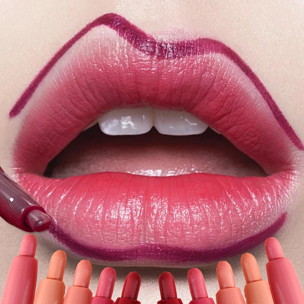 Lápiz labial de larga duración para mujer, delineador de labios de color marrón Nude, resistente al agua, contorno 3D, tinte de labios de alto pigmento, maquillaje