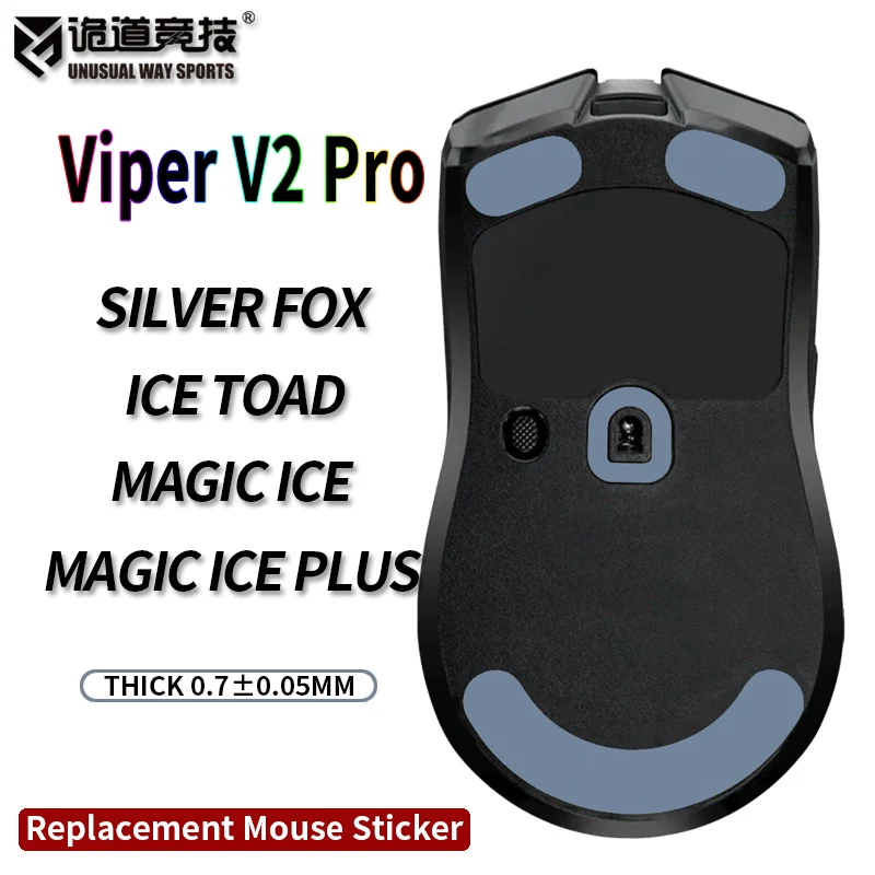 InsolitoWaySports Mouse Pattini Piedi Viper V2 Pro Superficie curvata PTFE Anti collasso Magic Ice Black Silver Fox