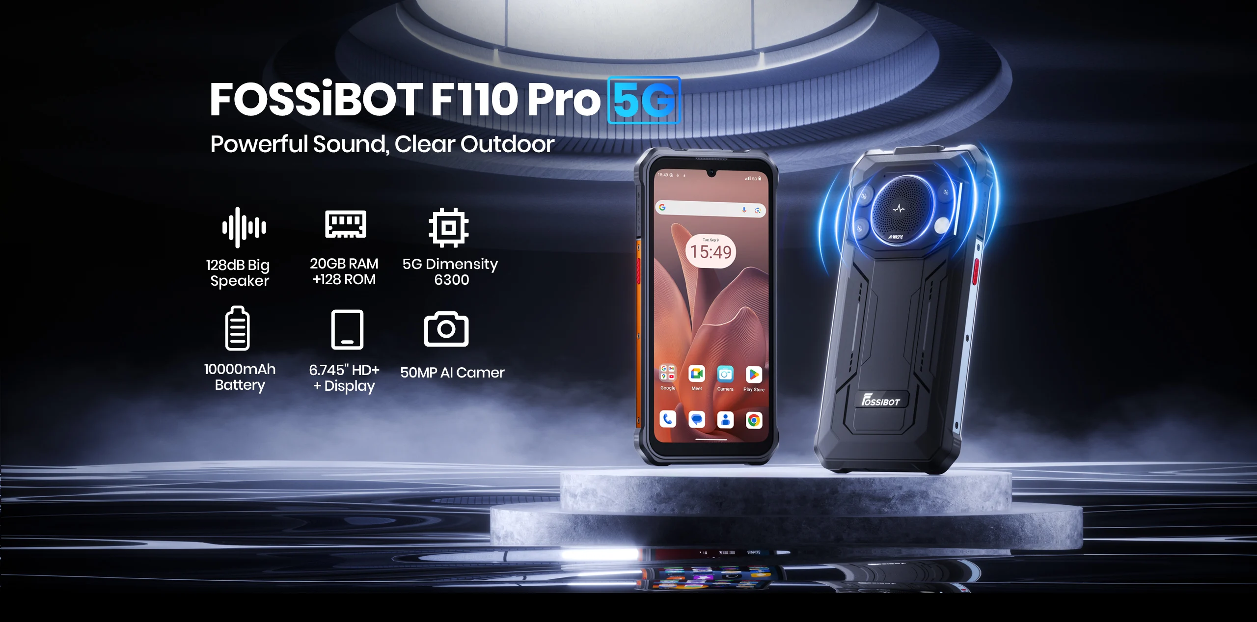 [Weltpremiere] Fossibot F110 Pro 5G Robustes Smartphone Android15 20 GB (8 + 12) + 128 GB 10000 mAh 20 W Telefon 6,745 Zoll HD + 50 MP + 8 MP NFC – Detail 2