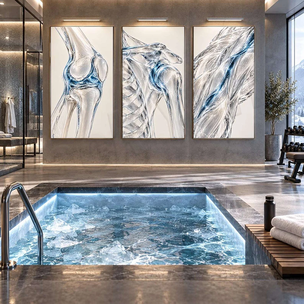 Cryotherapy wall art, cold plunge, heat therapy, ice bath, sports recovery prints, wellness clinic decorative posters