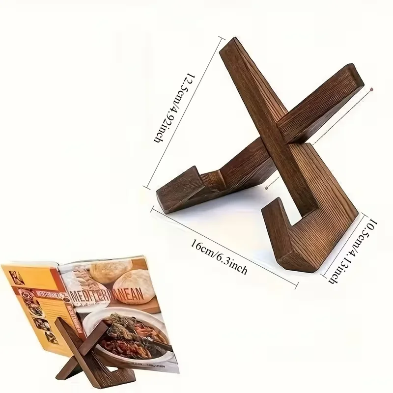 Rustic Wooden Recipe Stand Multi-Functional Desktop Display Rack for Cookbooks And Countertop Storage