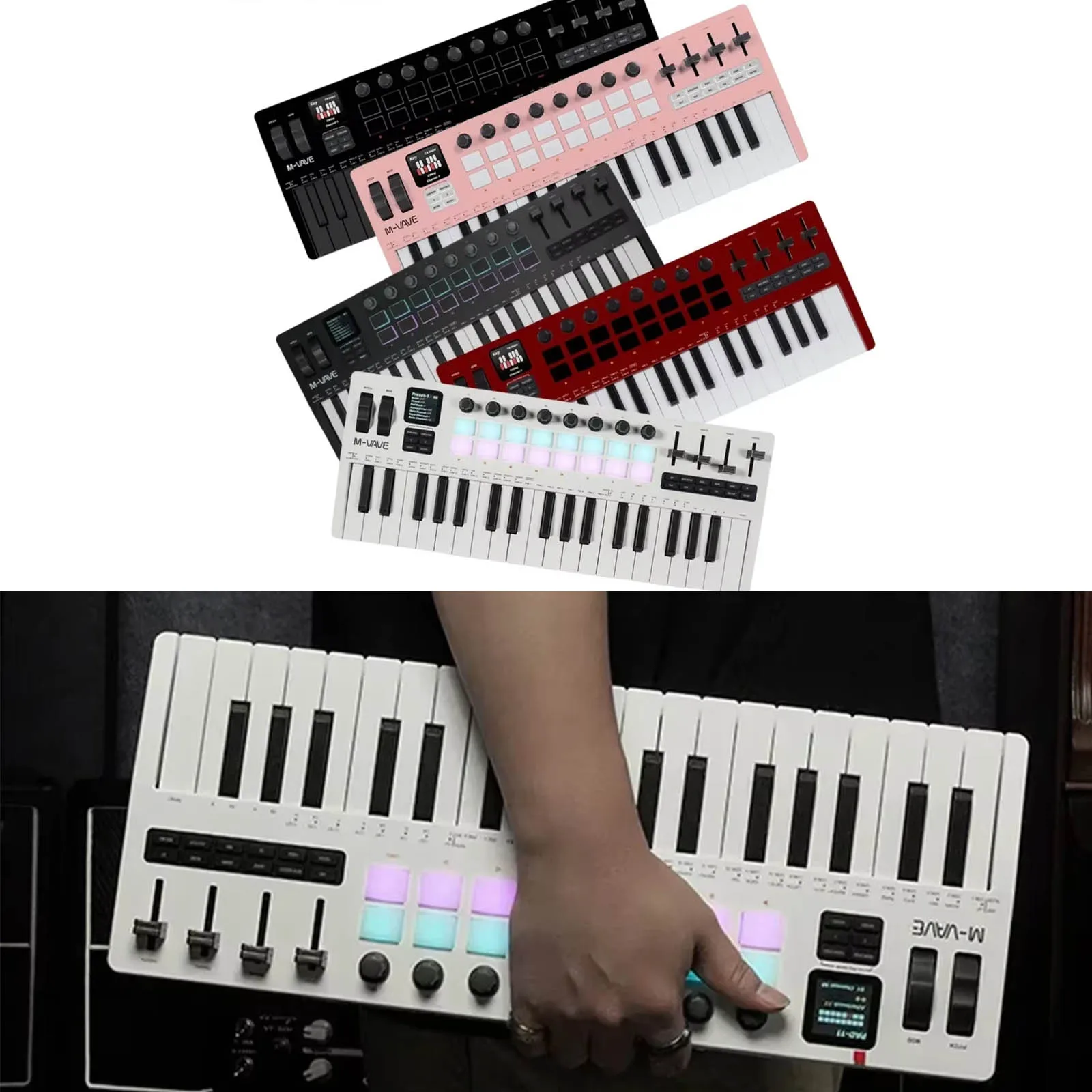 M-VAVE SMK-37 PRO Keyboard 37 Key MIDI Controller For WINDOWS IOS MAC Android​ w/ Built-in Synth Engine 8 Knobs+4 16 RGB Pads