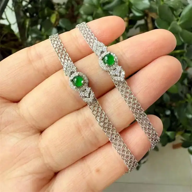 

S925 Natural Emerald Silver Inlaid Bracelet Gemstone For Women Healing Bohemia Holiday Gift 1pcs