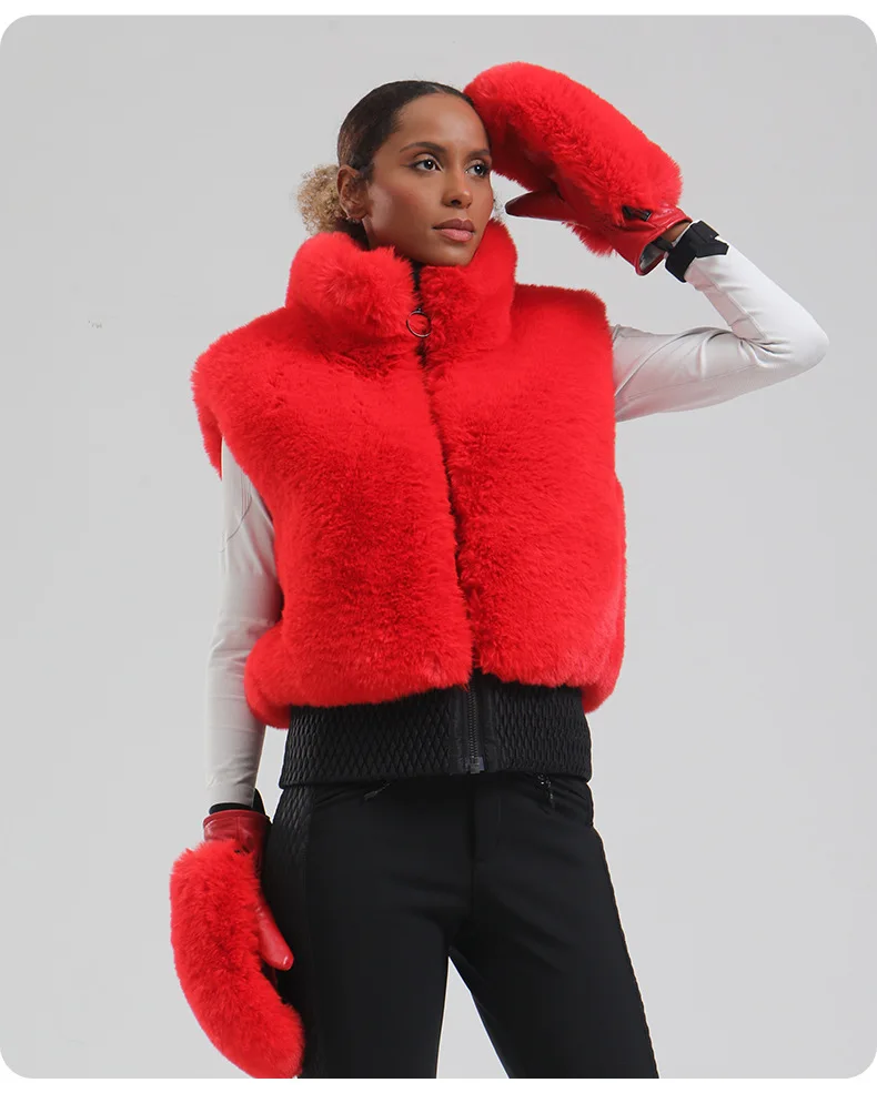 GSOU SNOW Damen Flauschige Kunstfell-Weste Mantel Skijacke Ärmellose Reißverschluss-Weste Winter Tägliche Warme Outdoor-Sportweste – Detail 6