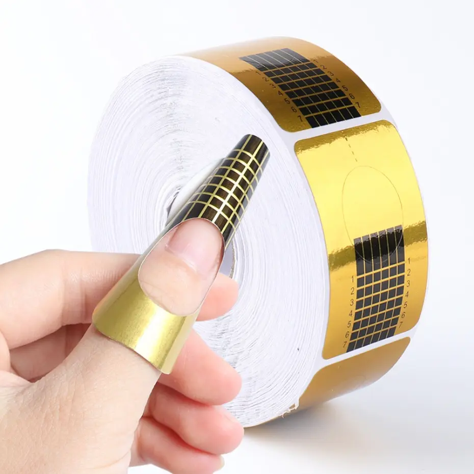 

100 шт., форма для дизайна ногтей, французский акриловый УФ-гель для ногтей, формы для наращивания, направляющие наклейки, гель для наращивания ногтей, формы для завитков, форма для маникюра