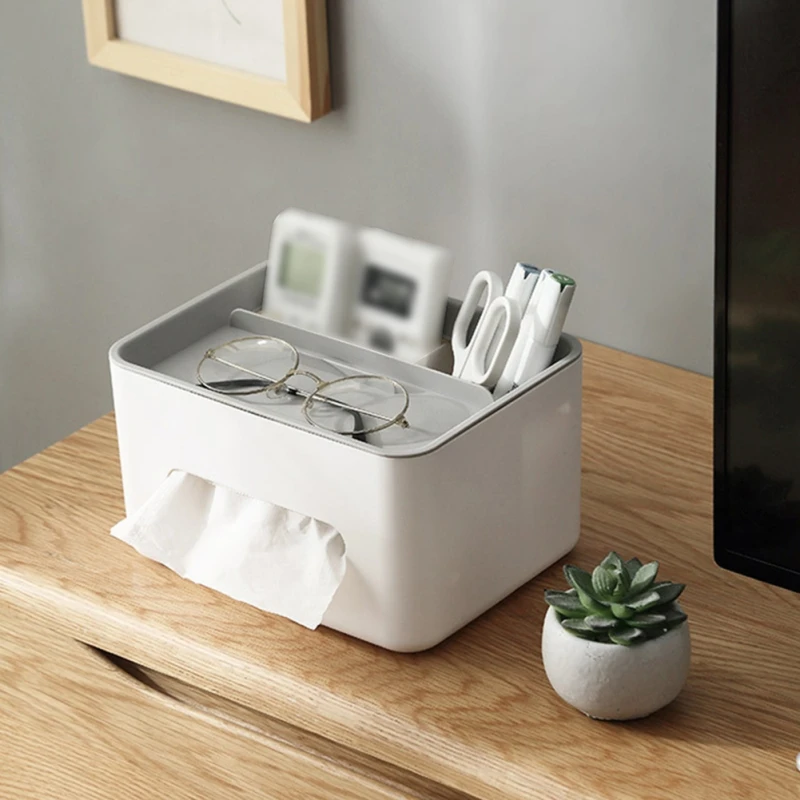 Multifunctional Tissue Box Napkin Holder Desk Organizer Remote Controller Glasses Pencil Holder Paper Towel Storage Box