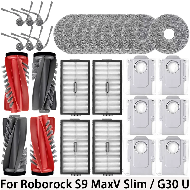 Roborock S9 MaxV Slim / G30 U Robot Vacuum Cleaner Accessories Main Side Brush Hepa Filter Mop Cloth Dust Bag Spare Parts