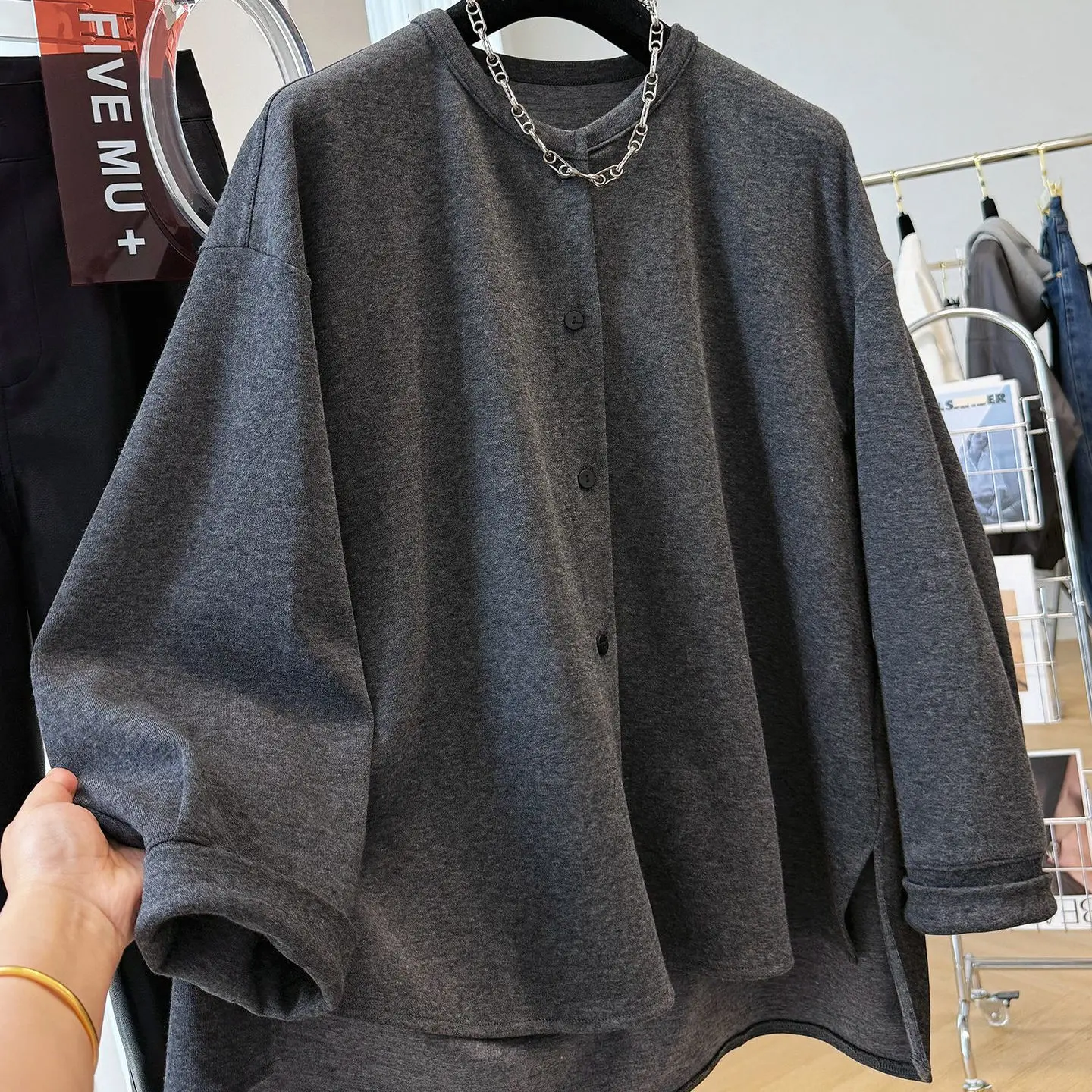 

Мужская толстовка свободного кроя на пуговицах с круглым вырезом, повседневная, из полиэстера, дышащая, теплая, зимняя верхняя одежда