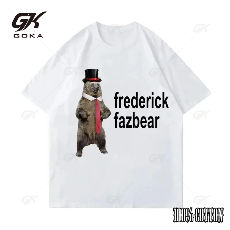 Frederick Fazbear The Fancy Bear Fnaf Tee Shirt Men Women Funny Meme Clothing T Shirt Pure Cotton Oversized Short Sleeve T-shirt