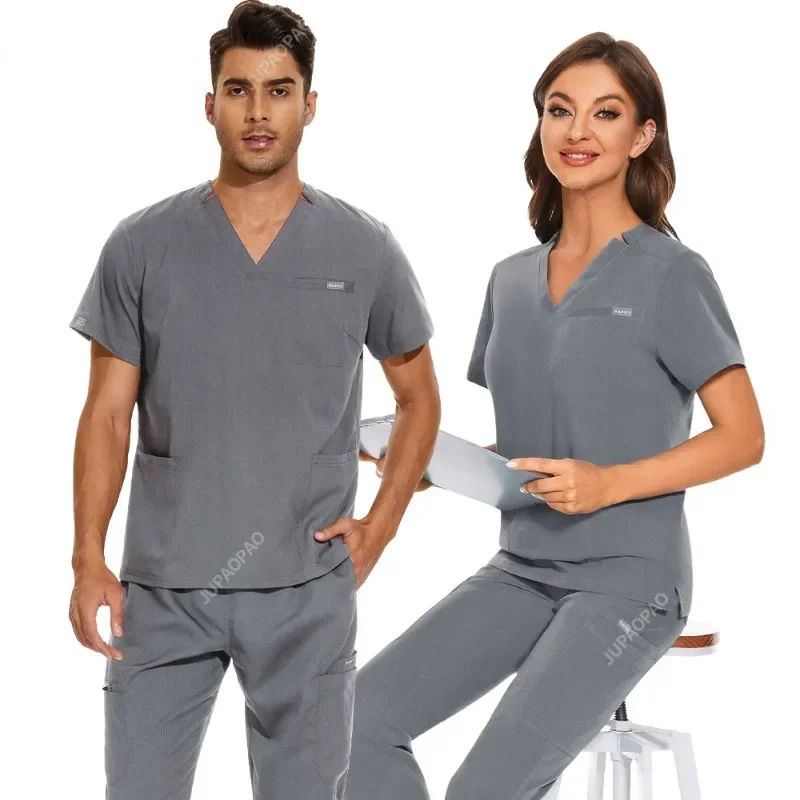 Spa Blouse Medical Accessories Uniform Nurse Women Scrubs Tops Medical Pocket Uniform Men Short Sleeve V-neck Nursing Shirt