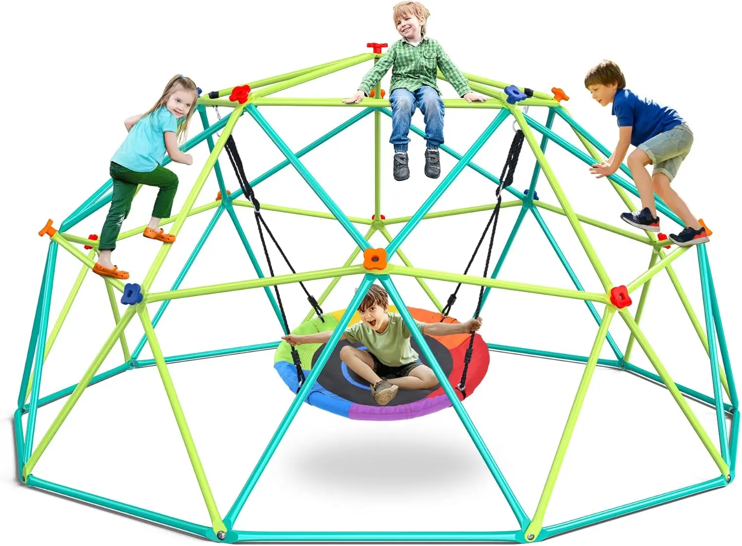 10 ft Climbing Dome Swing Set with Saucer Swing, Jungle Gym for Kids Outdoor Backyard, Supports 800lbs