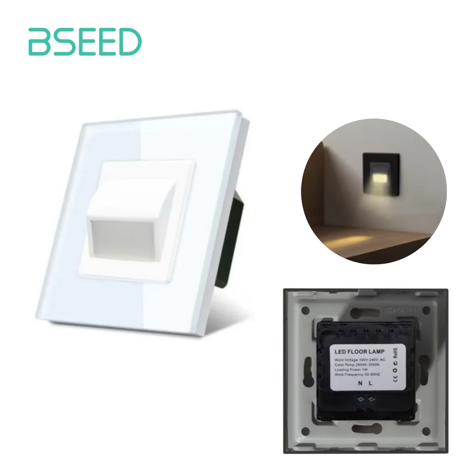 

BSEED Porch Corridor Corner Lamp Footlights Switch Stair Lamp Wall Switch Glass Panel Darkness Sensor White/Gray/Black/Gold